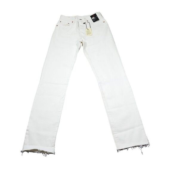 Levi's Premium 501 Original Straight Jeans Size 26 x 32 White High Rise Raw Hem - Picture 2 of 10